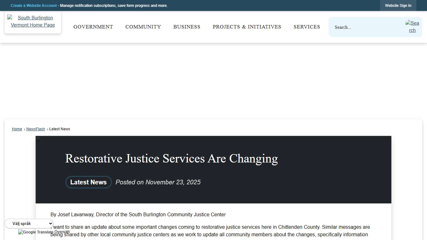 Restorative Justice Services Are Changing • South Burlington, VT