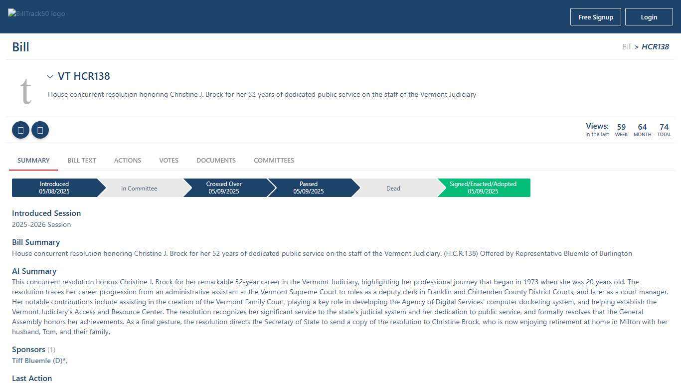 VT HCR138 BillTrack50