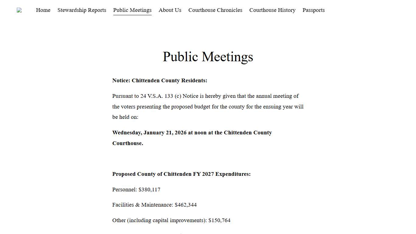 Public Meetings — Chittenden County Court
